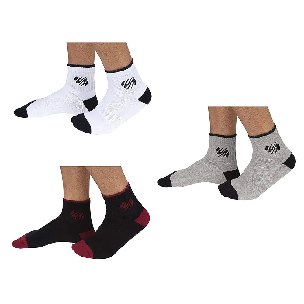 SportSoul Unisex Ankle Socks Pack of 3,  White, Blue & Maroon  Free Size