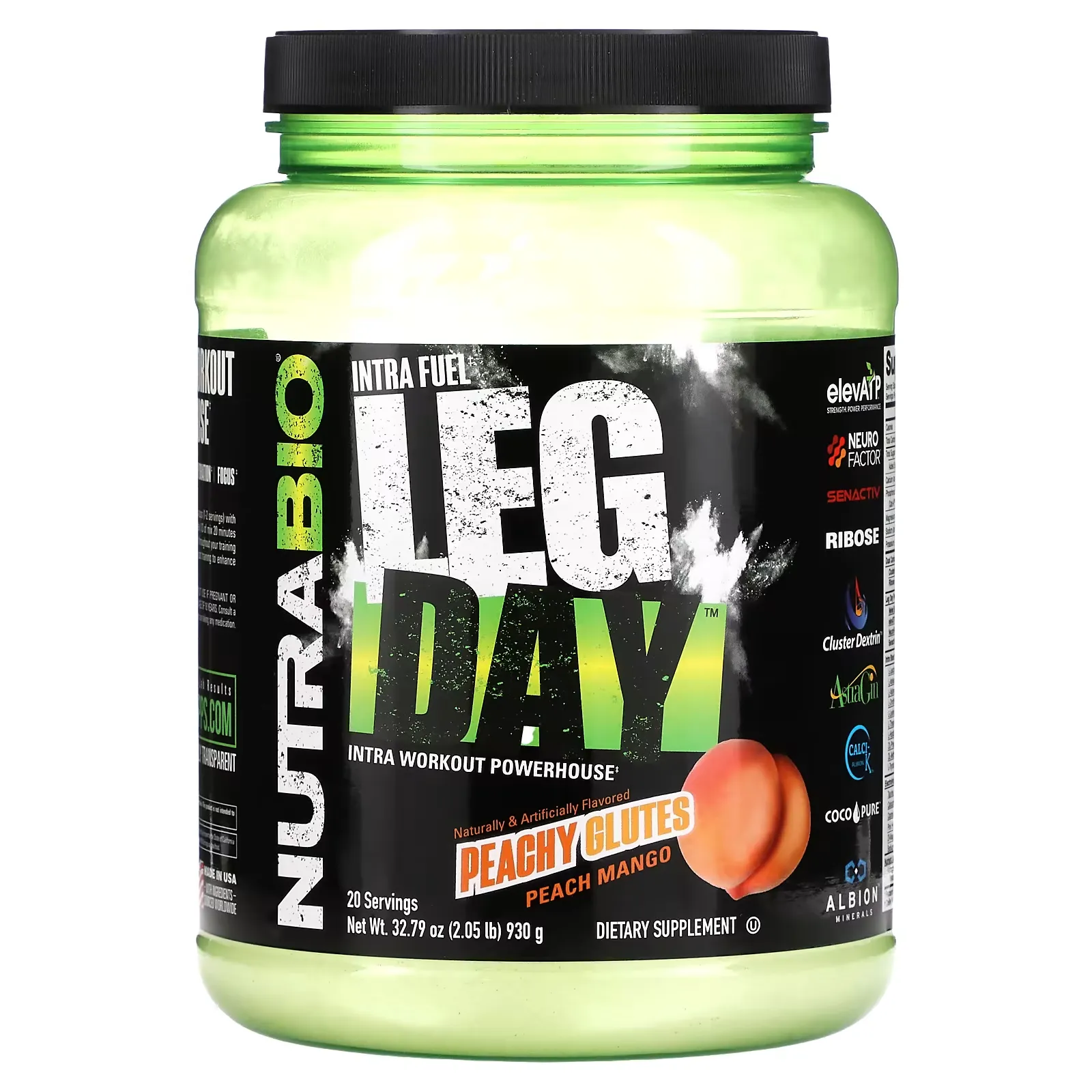 Intra Fuel, Leg Day, Intra Workout Powerhouse, Peachy Glutes Peach Mango, 2.05 lb (930 g)