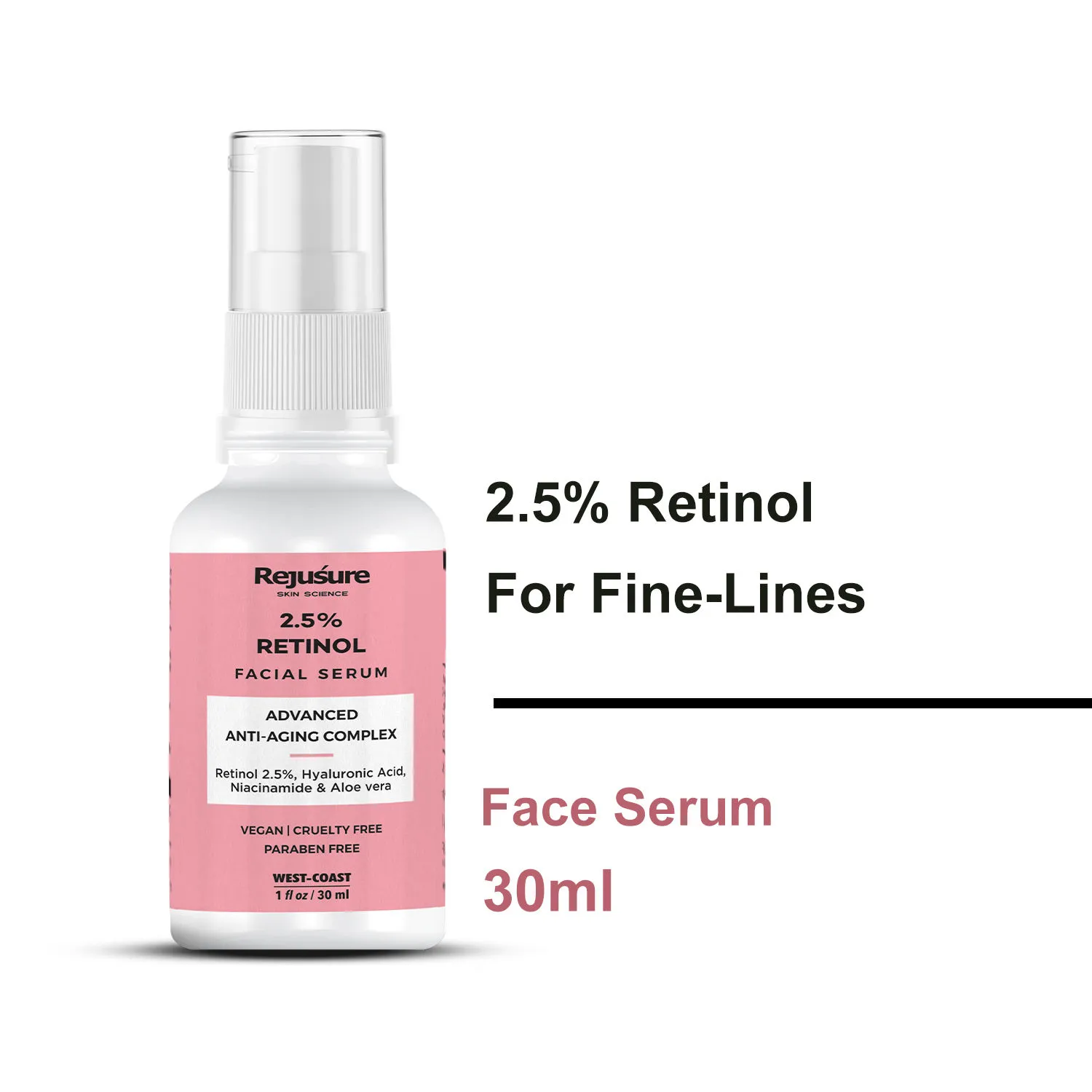 Rejusure 2.5% Retinol Anti-Aging Face Serum for Wrinkles & Fine Lines & Boost Collagen