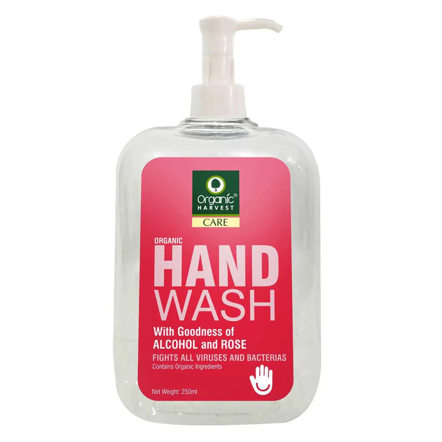 Organic Harvest Hand Wash,  Alcohol & Rose  250 ml  Fights All Viruses & Bacteria