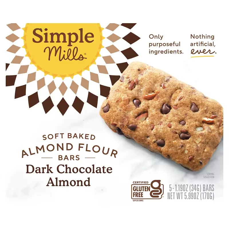 Soft Baked Almond Flour Bars, Dark Chocolate Almond, 5 Bars, 1.19 oz (34 g) Each