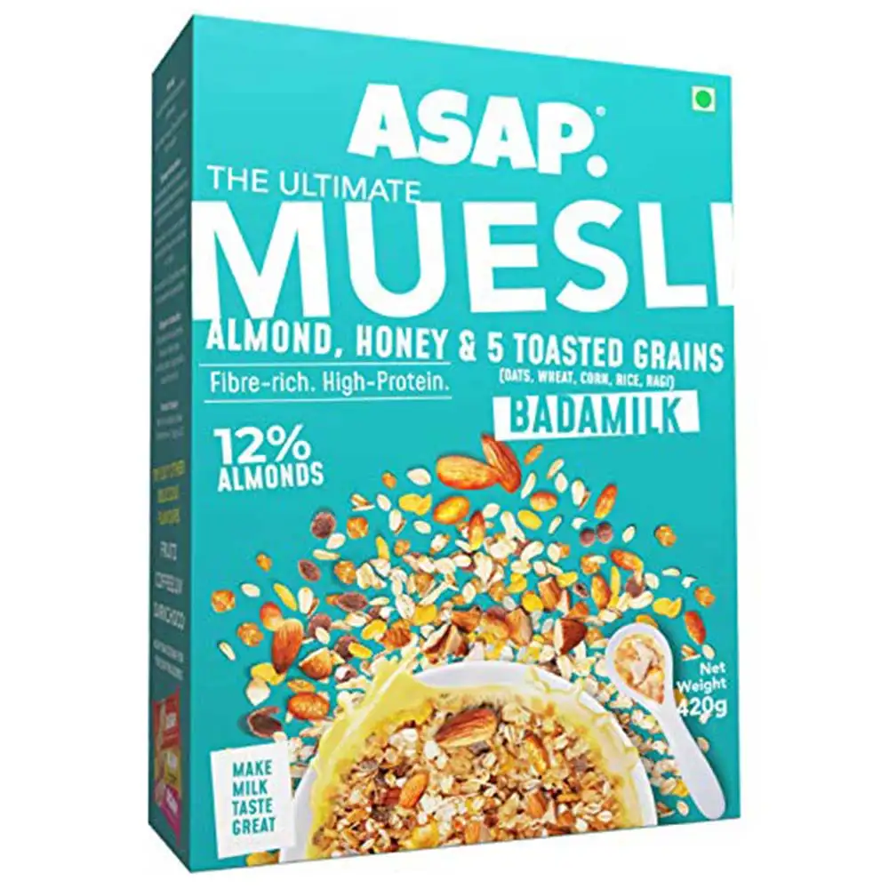 ASAP Ultimate Breakfast Multigrain Muesli,  420 g  BADAMILK (Almond  Honey & 5 Toasted Grains)