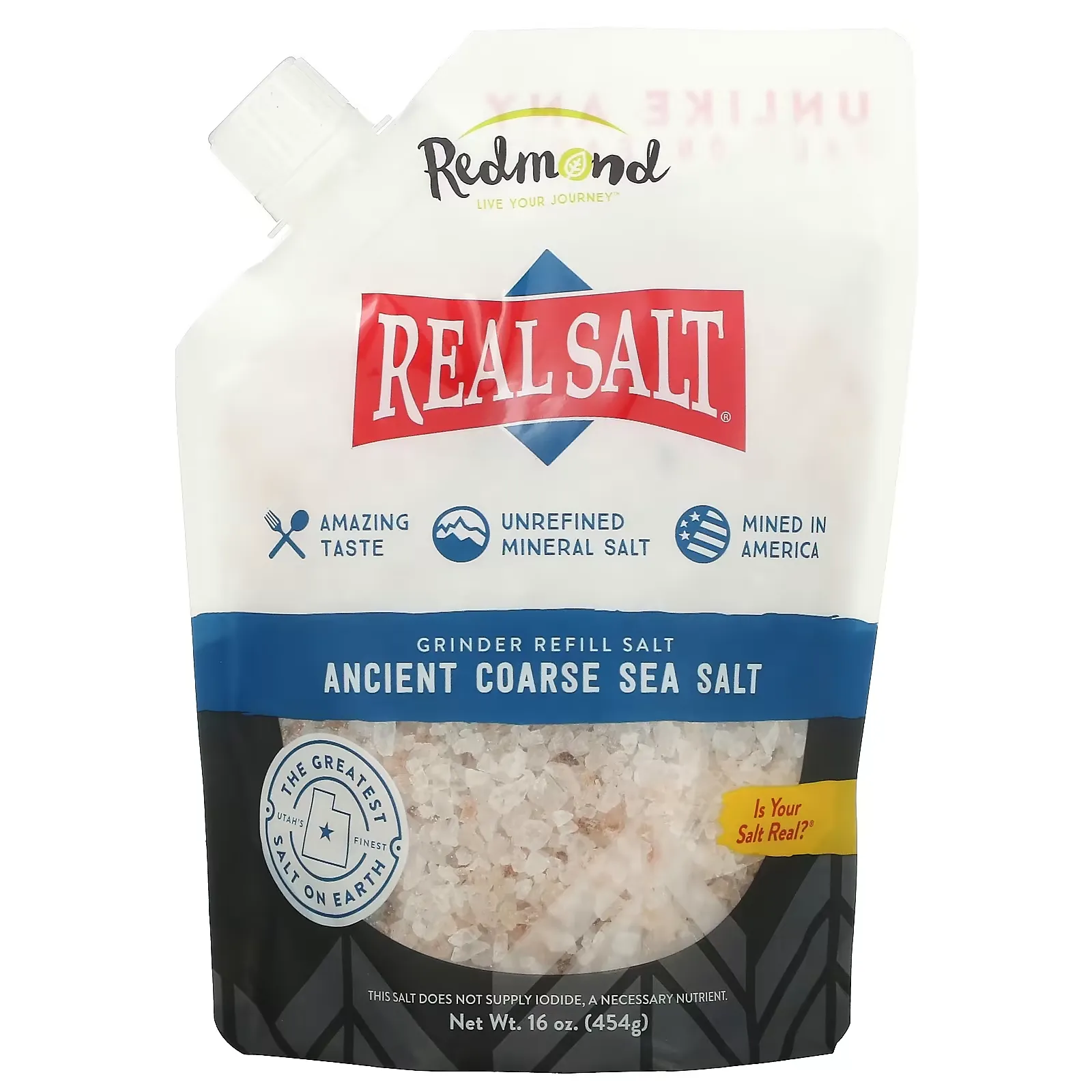 Real Salt, Ancient Coarse Sea Salt, Grinder Refill Salt, 16 oz (454 g)