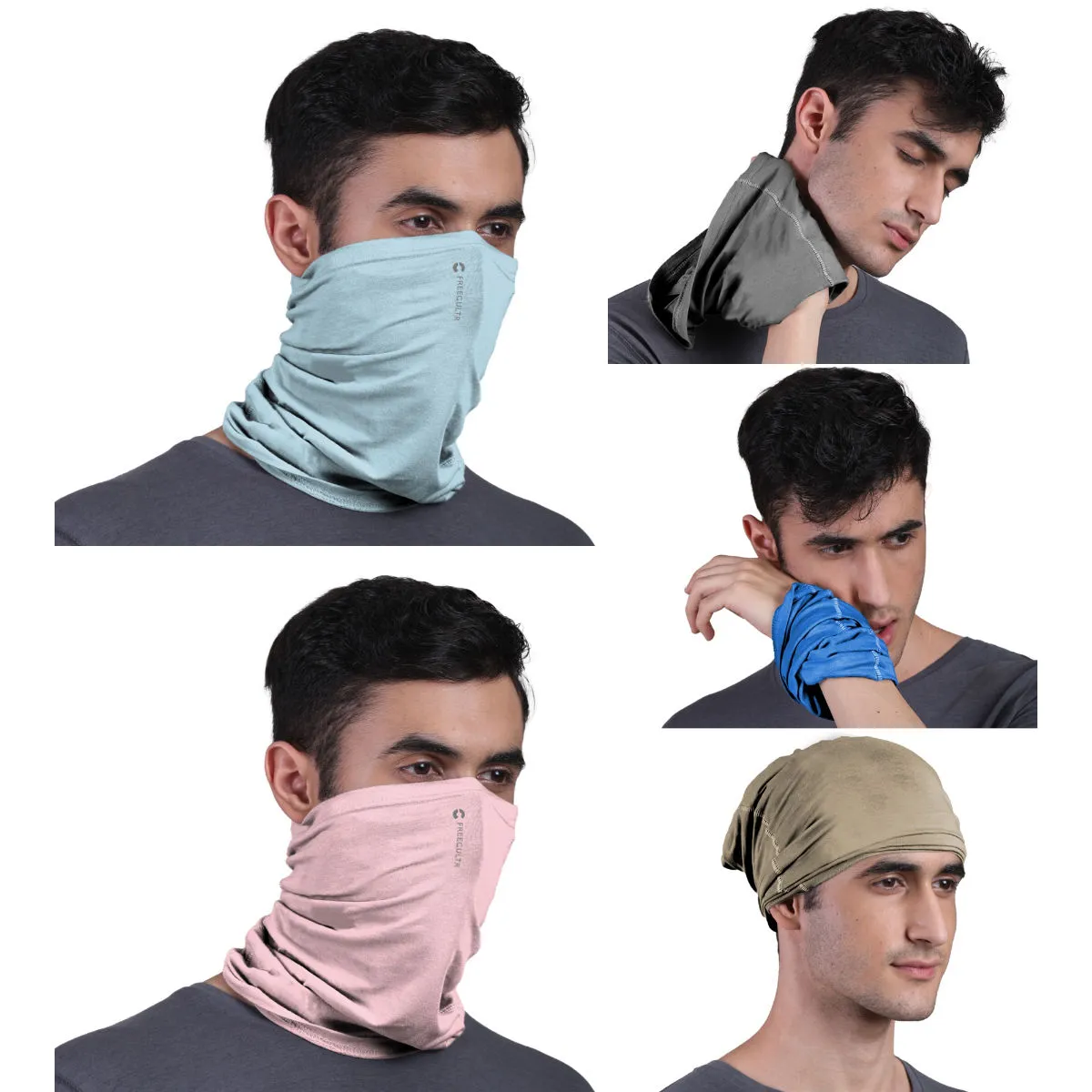 FREECULTR Unisex Plain Bamboo Bandana Anti Microbial Multipurpose Cloth Face Mask (pack Of 5)