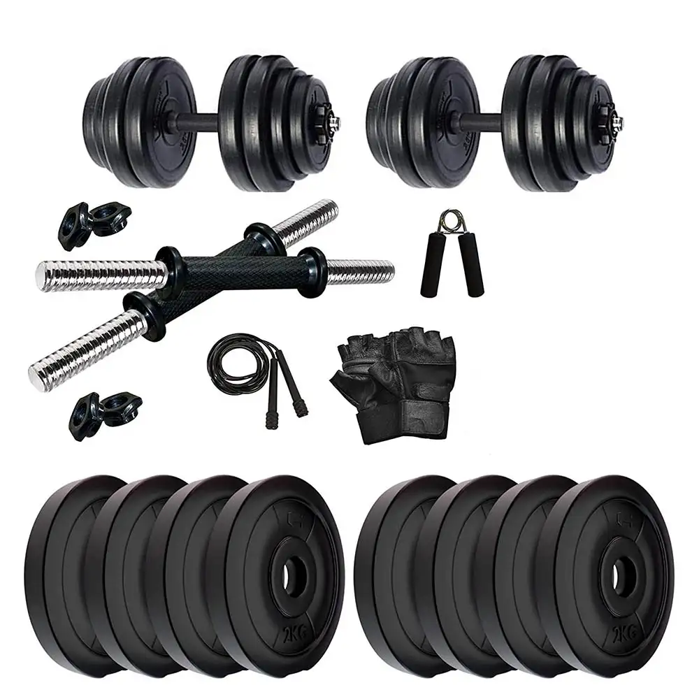 HUSTLE FITNESS 16 KG PVC (2kg X 8 Plates) Home Gym with Gym Accessories