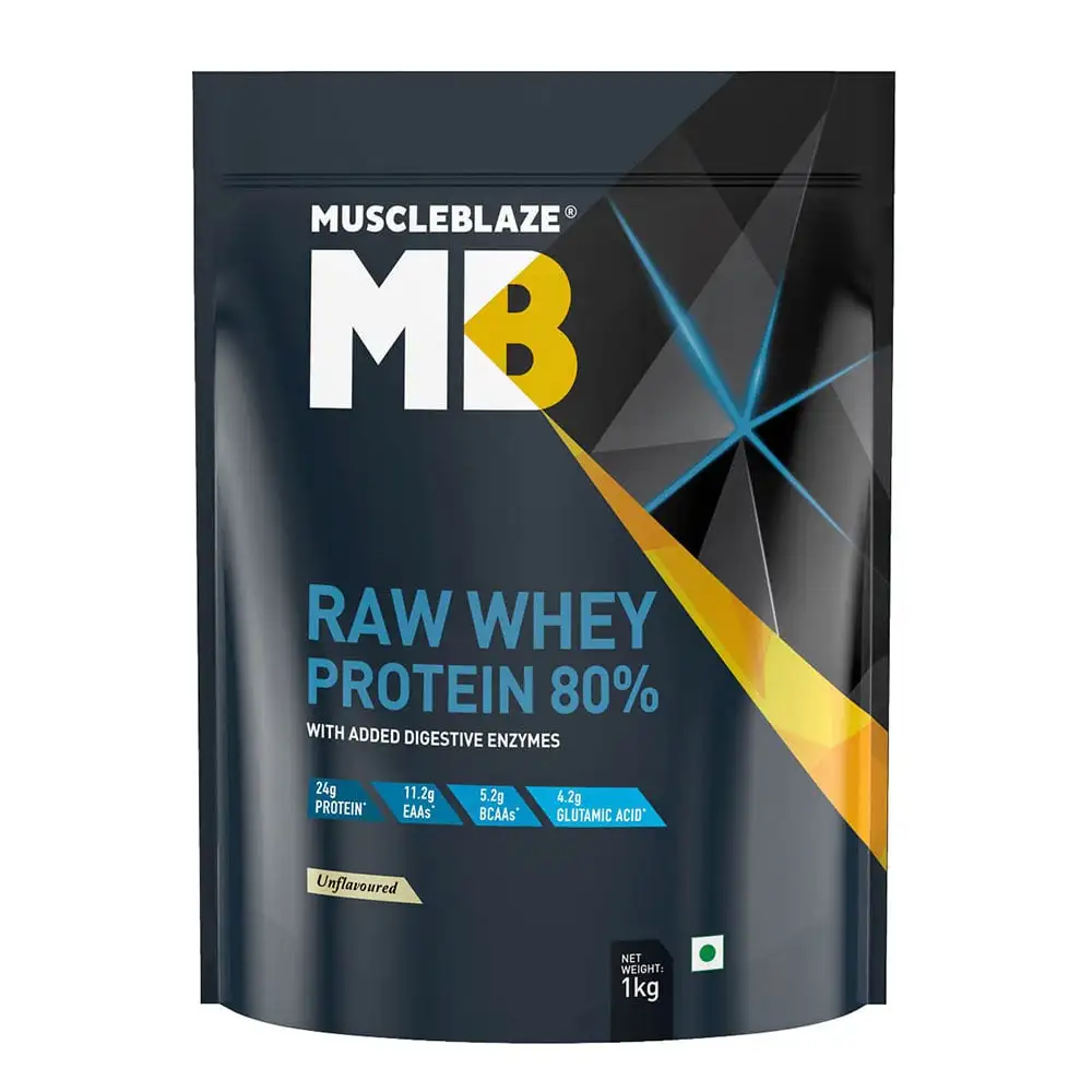 MuscleBlaze Raw Whey Protein 80%,  2.2 lb  Unflavoured