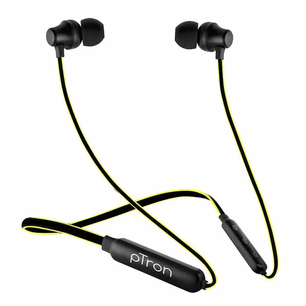 Ptron Tangent Lite Wireless Neckband,  Black & Yellow