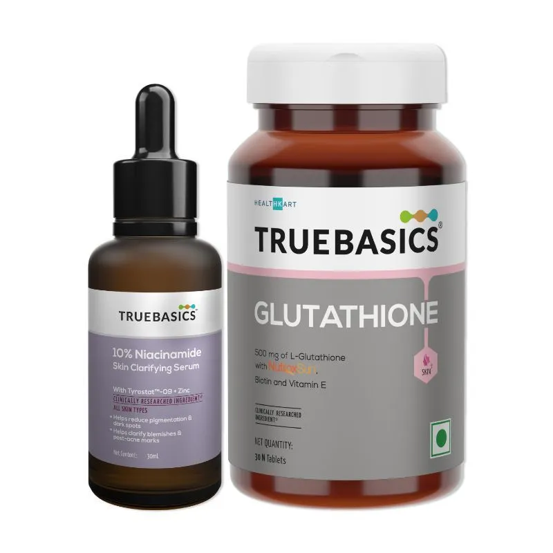 TrueBasics 10% Niacinamide Skin Clarifying Serum + L Glutathione Tablets - Combo Pack