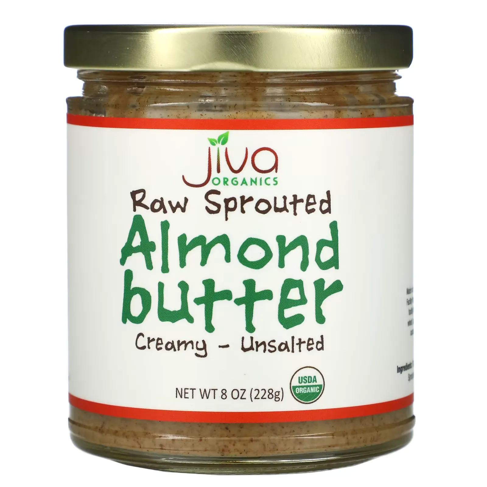 Raw Sprouted Almond Butter, Creamy - Unsalted, 8 oz (228 g)