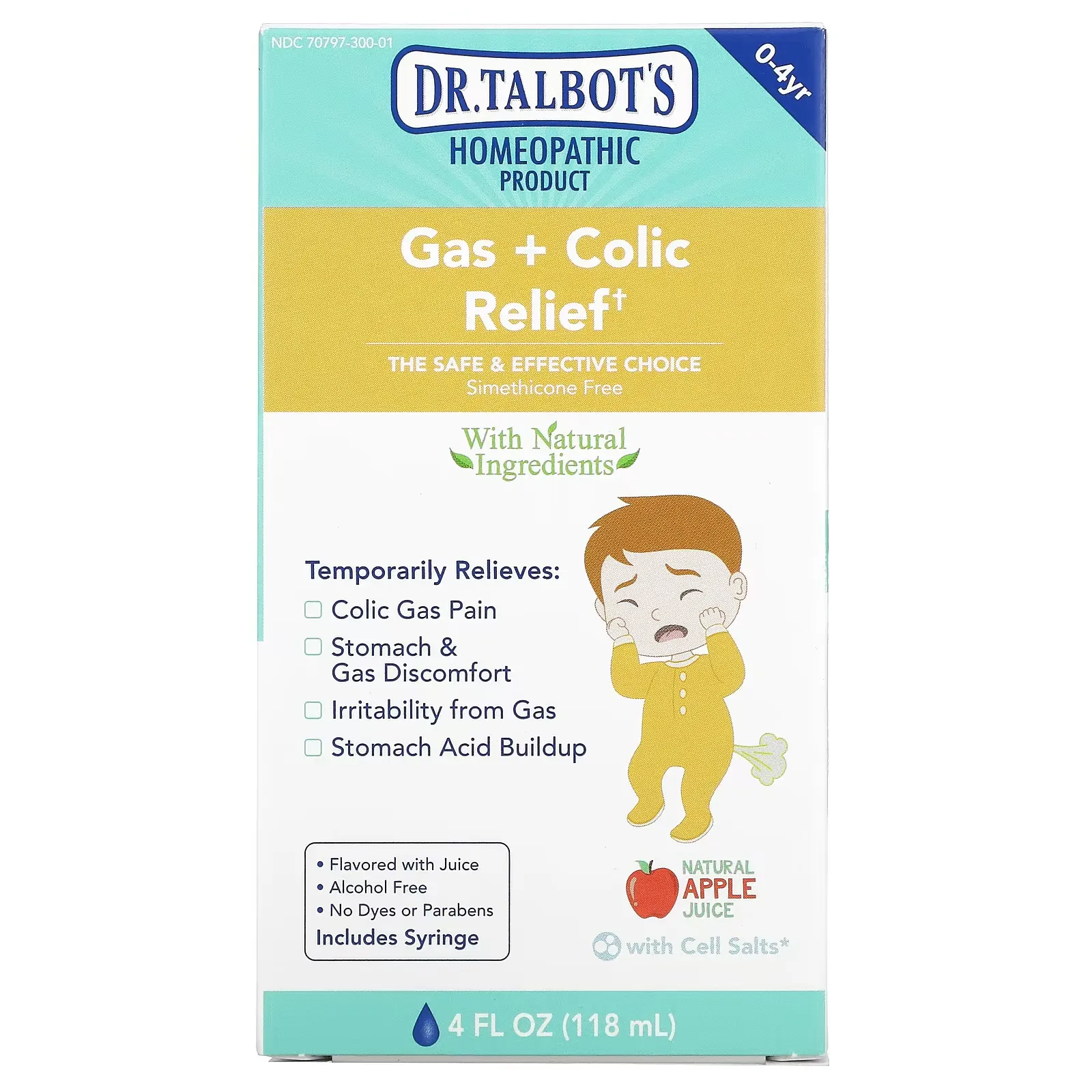 Gas + Colic Relief, 0-4 yr, Natural Apple Juice, 4 fl oz (118 ml)