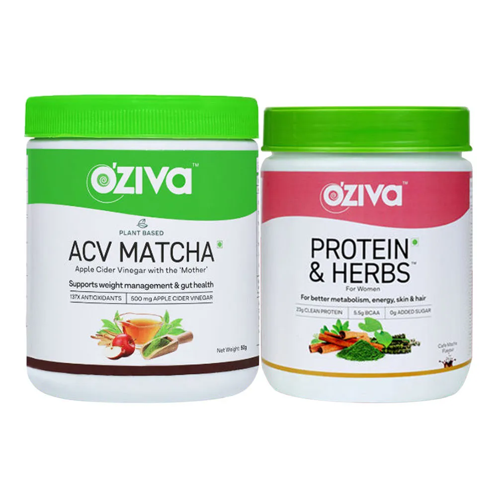 Oziva Protein & Herbs Women Chocolate (500 Gm) + Oziva Plant Based Acv Matcha (50g)