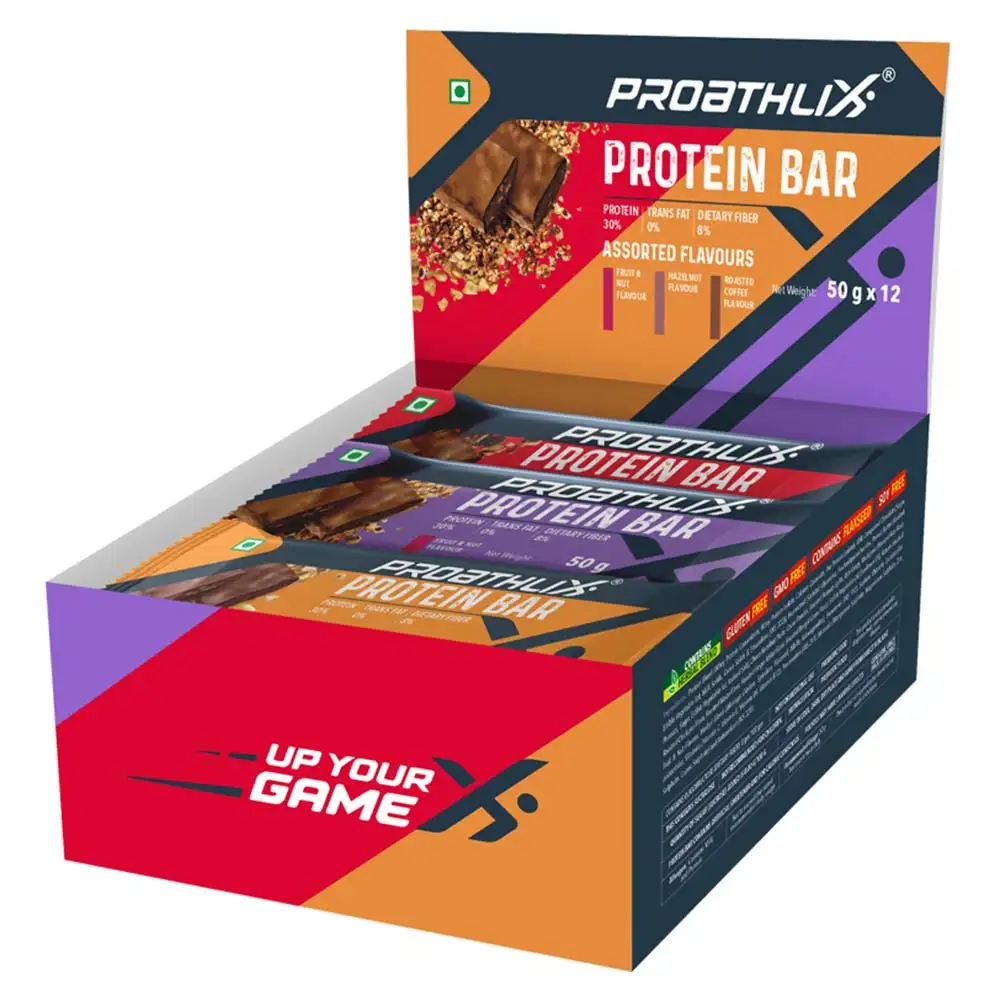 Proathlix Protein Bar(15g Protein),  12 bar(s)  Mixed Flavour (Hazelnut | Fruit & Nut | Coffee)