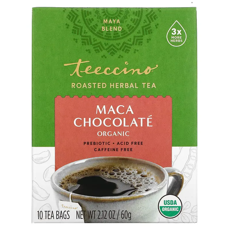 Organic Roasted Herbal Tea, Maca Chocolate, Caffeine Free, 10 Tea Bags, 2.12 oz (60 g)