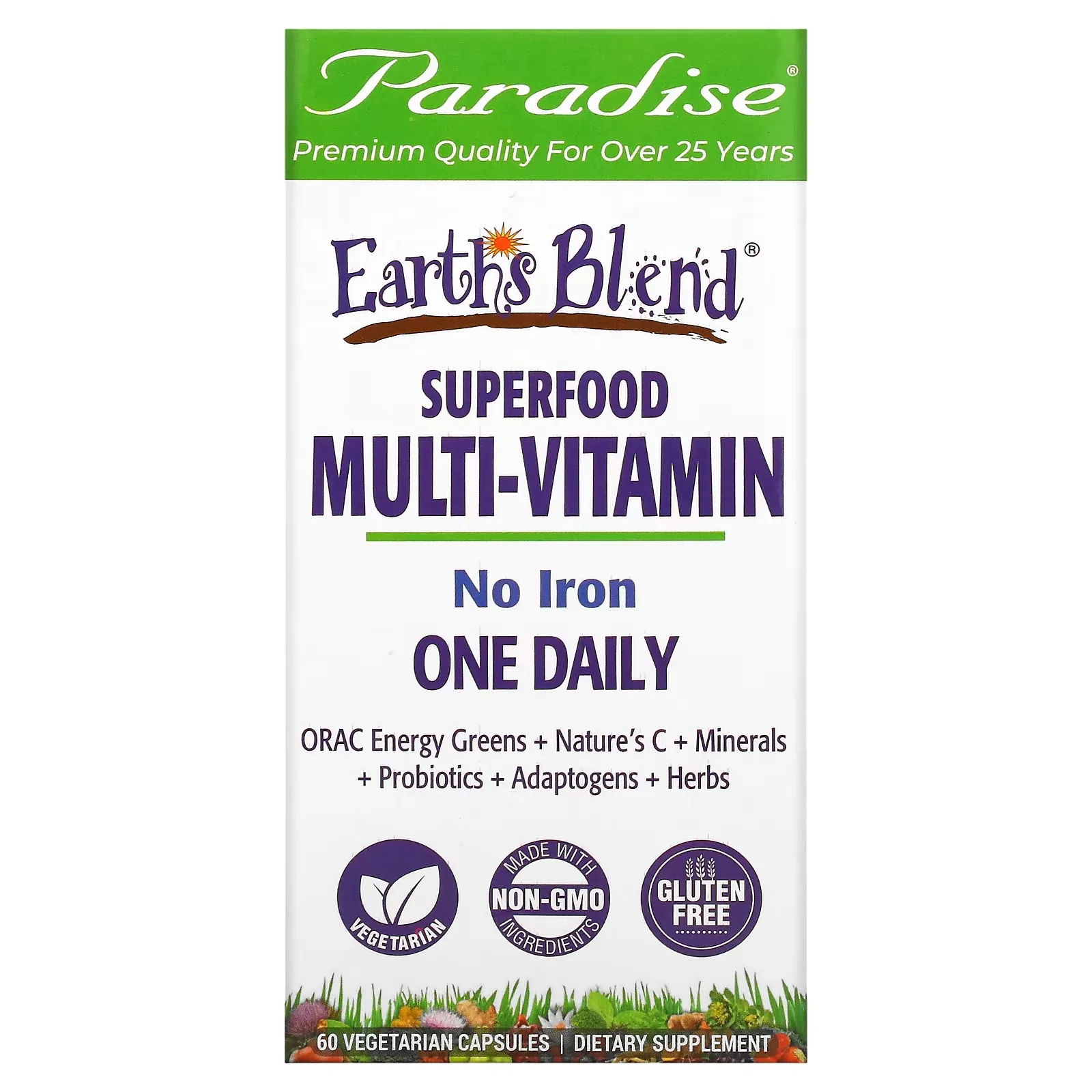 Earth's Blend, One Daily Superfood Multi-Vitamin, No Iron, 60 Vegetarian Capsules