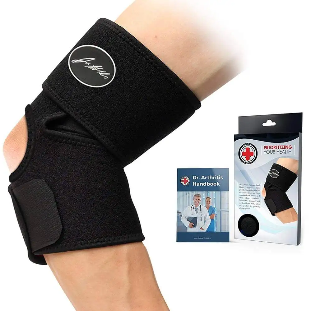 Dr. Arthritis Elbow Brace and Support,  Black with Hand Book  One Size