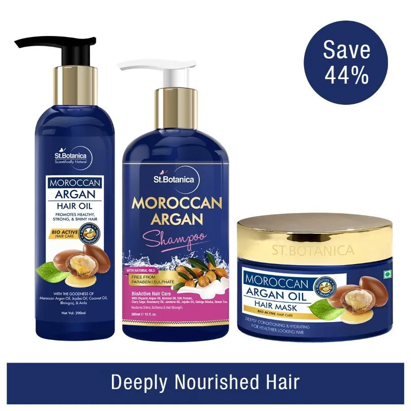 St.Botanica Moroccan Argan Haircare Combo With Shampoo + Mask + Conditioner For Intense Nourishment