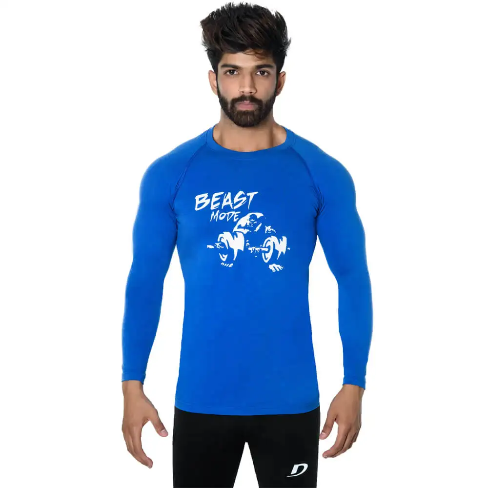 DK Active Wear Full Sleeve Gym T Shirt (Beast Mode),  Royal Blue and White  Medium