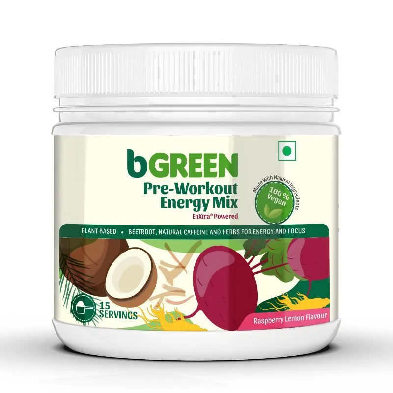 bGREEN by HealthKart Pre Workout Energy Mix, Pre Workout Supplement (Raspberry Lemon)