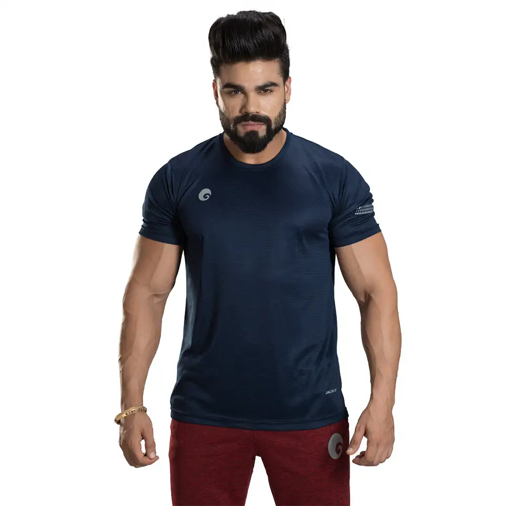 Omtex Gym Polyester T Shirt TS1801,  Navy Blue  XXL