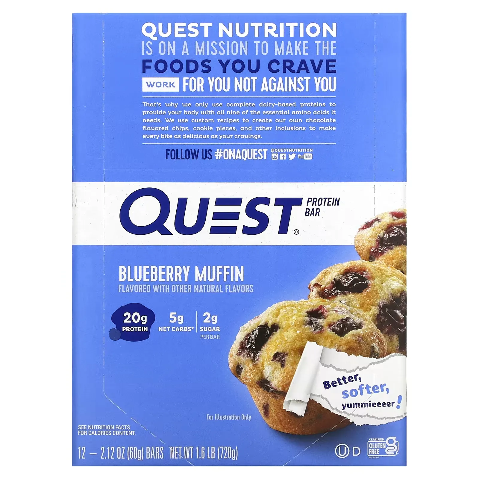 Protein Bar, Blueberry Muffin, 12 Bars, 2.12 oz (60 g) Each