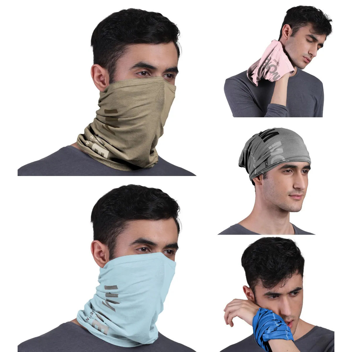 FREECULTR Unisex Printed Bamboo Bandana Anti Microbial Multipurpose Cloth Face Mask (pack Of 5)