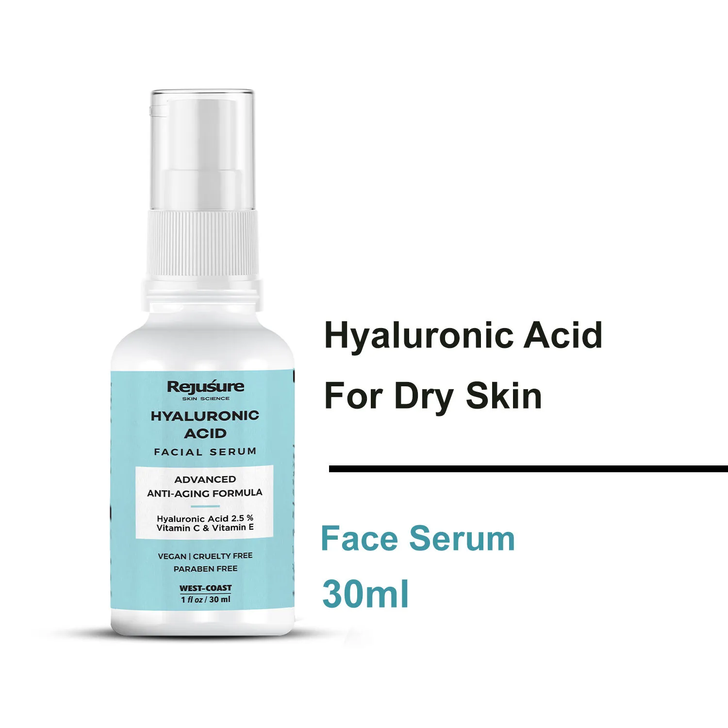 Rejusure Hyaluronic Acid 2.5 % Face Serum with Vitamin C & E for Dry & oily Skin