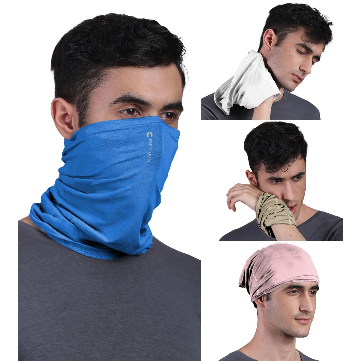 FREECULTR Unisex Plain Bamboo Bandana Anti Microbial Multipurpose Cloth Face Mask (pack Of 4)