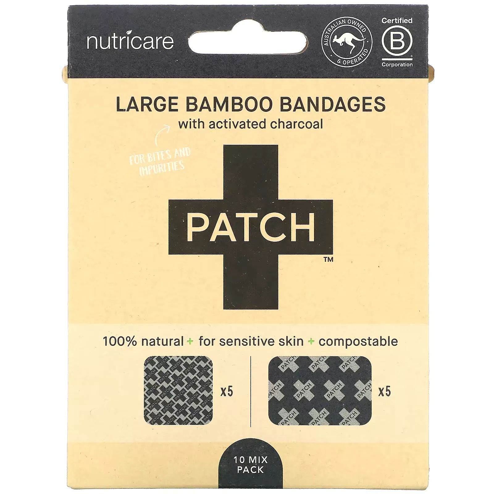 Large Bamboo Bandages with Activated Charcoal, Black, 10 Mix Pack