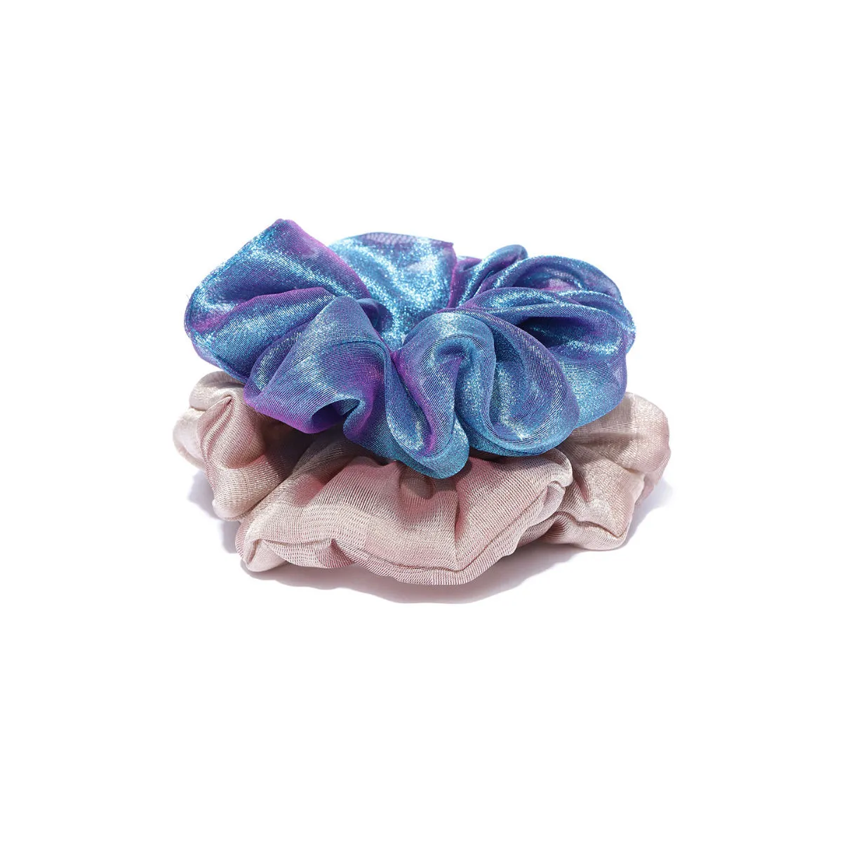 Blueberry Set Of 2 Blue And Beige Scrunchies