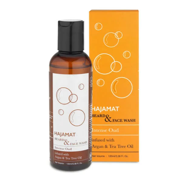 Hajamat 2-in-1 Beard & Face Wash, Intense Oud With Extracts Of Argan & Tea Tree Oil