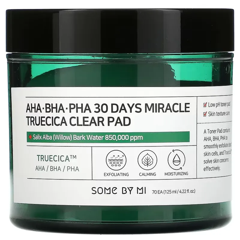 AHA/BHA/PHA 30 Days Miracle Truecica Clear Pad, 70 Pads, 4.22 fl oz (125 ml)