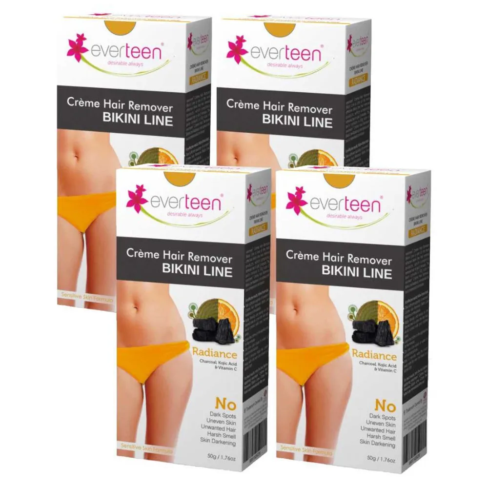 Everteen Radiance Bikini Line Hair Remover Creme with Charcoal Kojic Acid & Vitamin C - Pack of 4