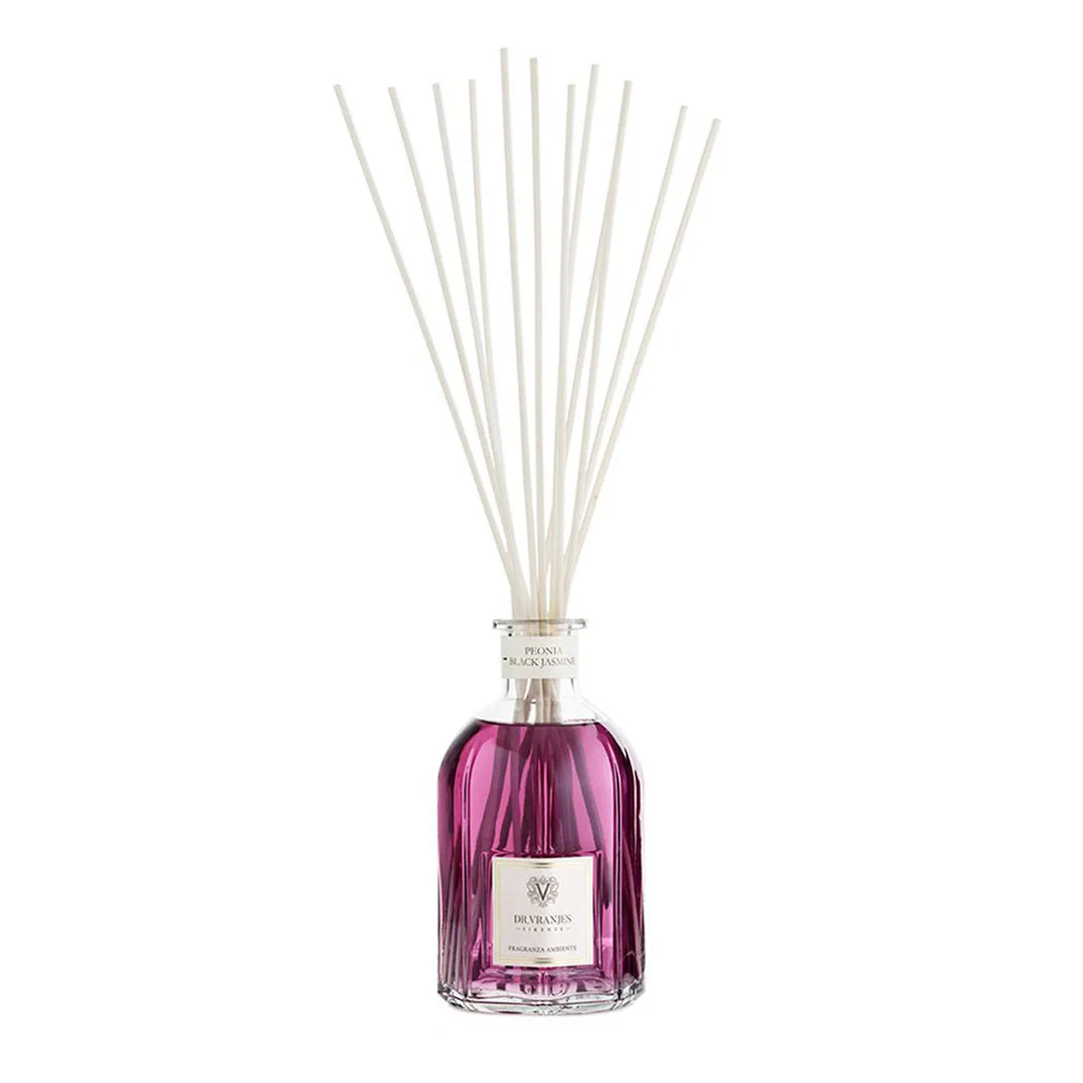 Dr.Vranjes Firenze Peonia Black Jasmine 250 ml Glass Bottle with White Rattan Sticks (Nr.10 - H.34)