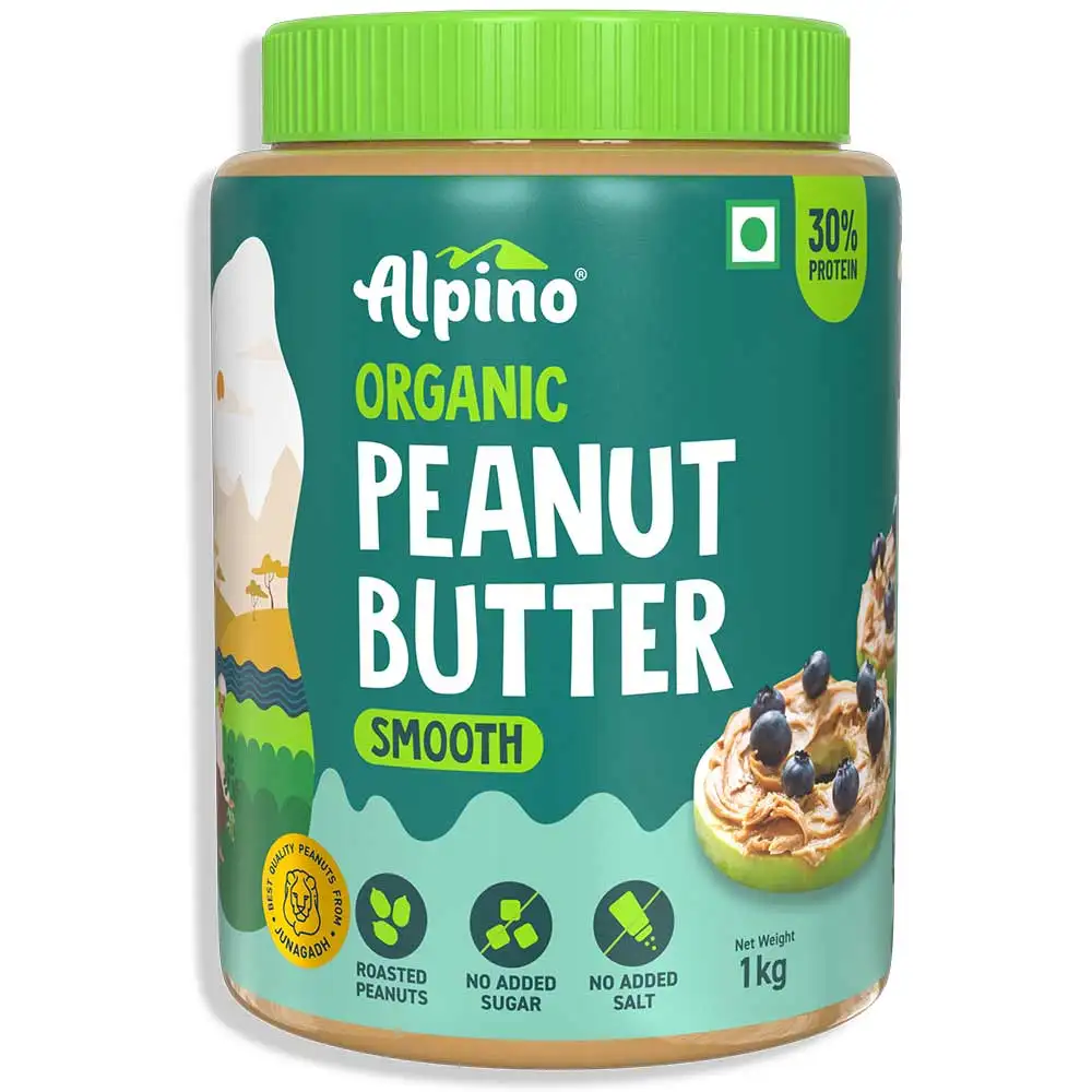 Alpino Organic Natural Peanut Butter (Unsweetened),  1 kg  Smooth