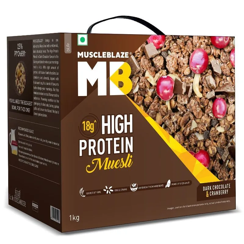 MuscleBlaze High Protein Muesli - Dark Chocolate & Cranberry