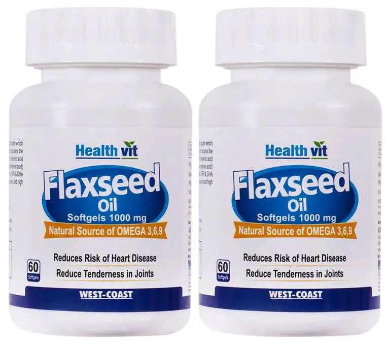 Healthvit Flaxseed Oil 1000 mg (Pack of 2),  60 softgels