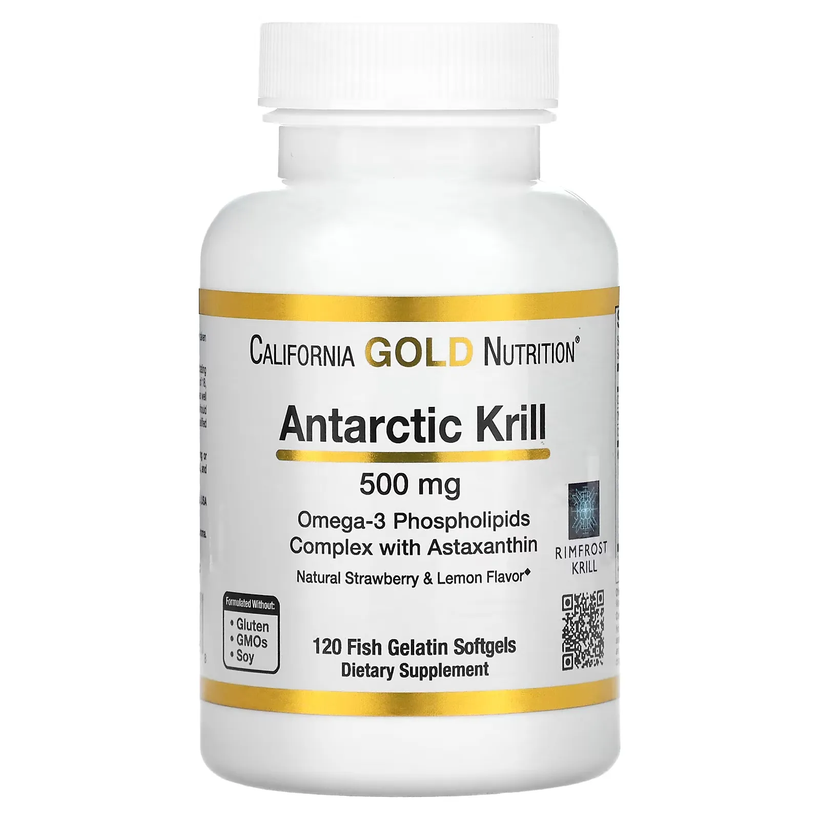 Antarctic Krill Oil, Omega-3 Phospholipids Complex with Astaxanthin, Natural Strawberry and Lemon Flavor, 500 mg, 120 Softgels