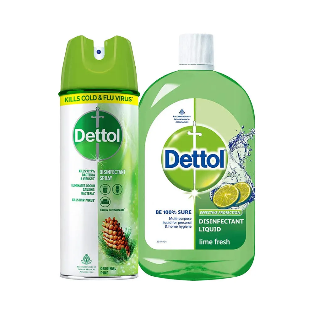 Dettol Original Pine Disinfectant Spray & Lime Fresh Liquid Disinfectant (Pack of 2)