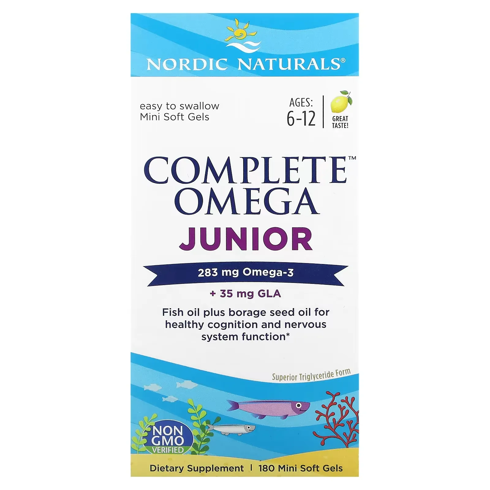 Complete Omega Junior, Ages 6-12, Lemon, 180 Mini Soft Gels