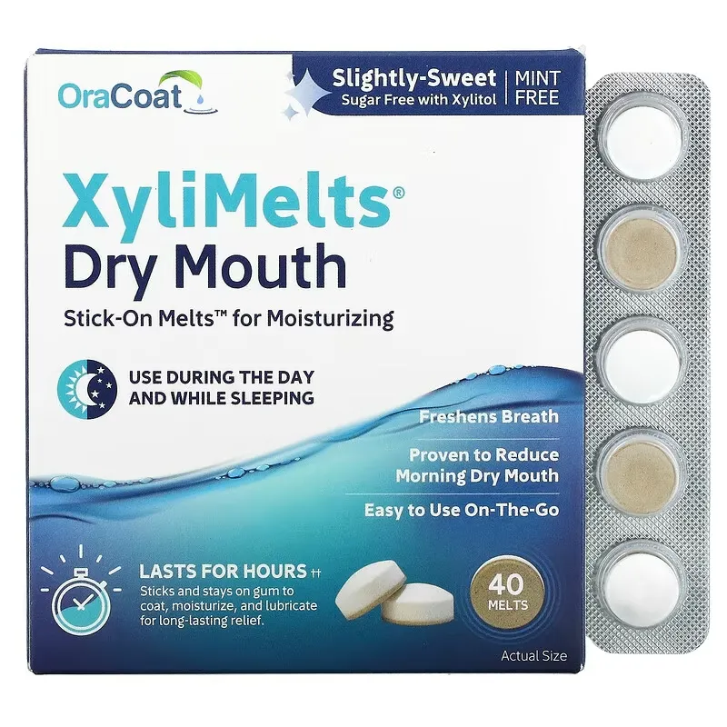 XyliMelts For Dry Mouth, Slightly-Sweet, Mint Free, 40 Melts