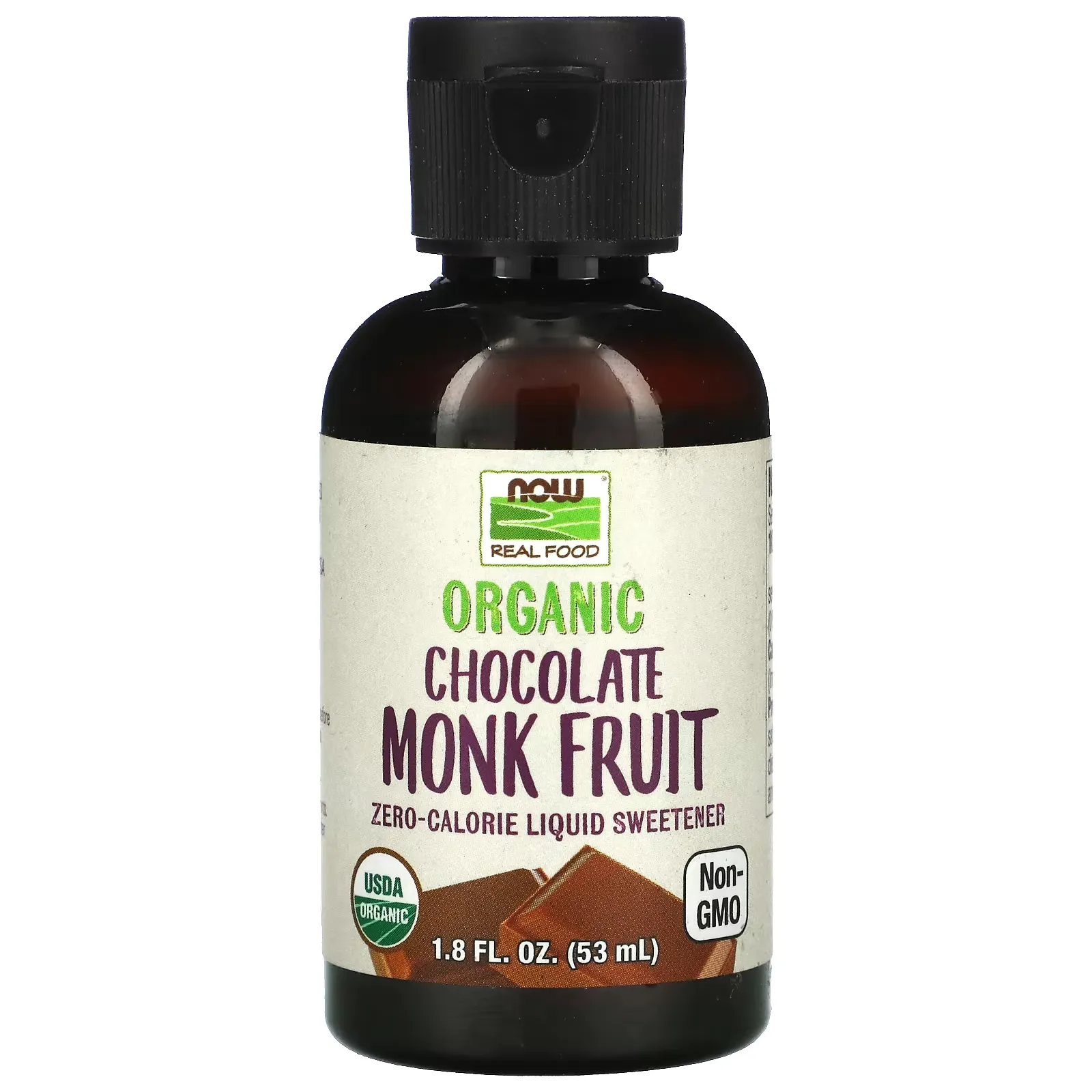 Real Food, Organic Monk Fruit, Zero-Calorie Liquid Sweetener, Chocolate, 1.8 fl oz (53 ml)