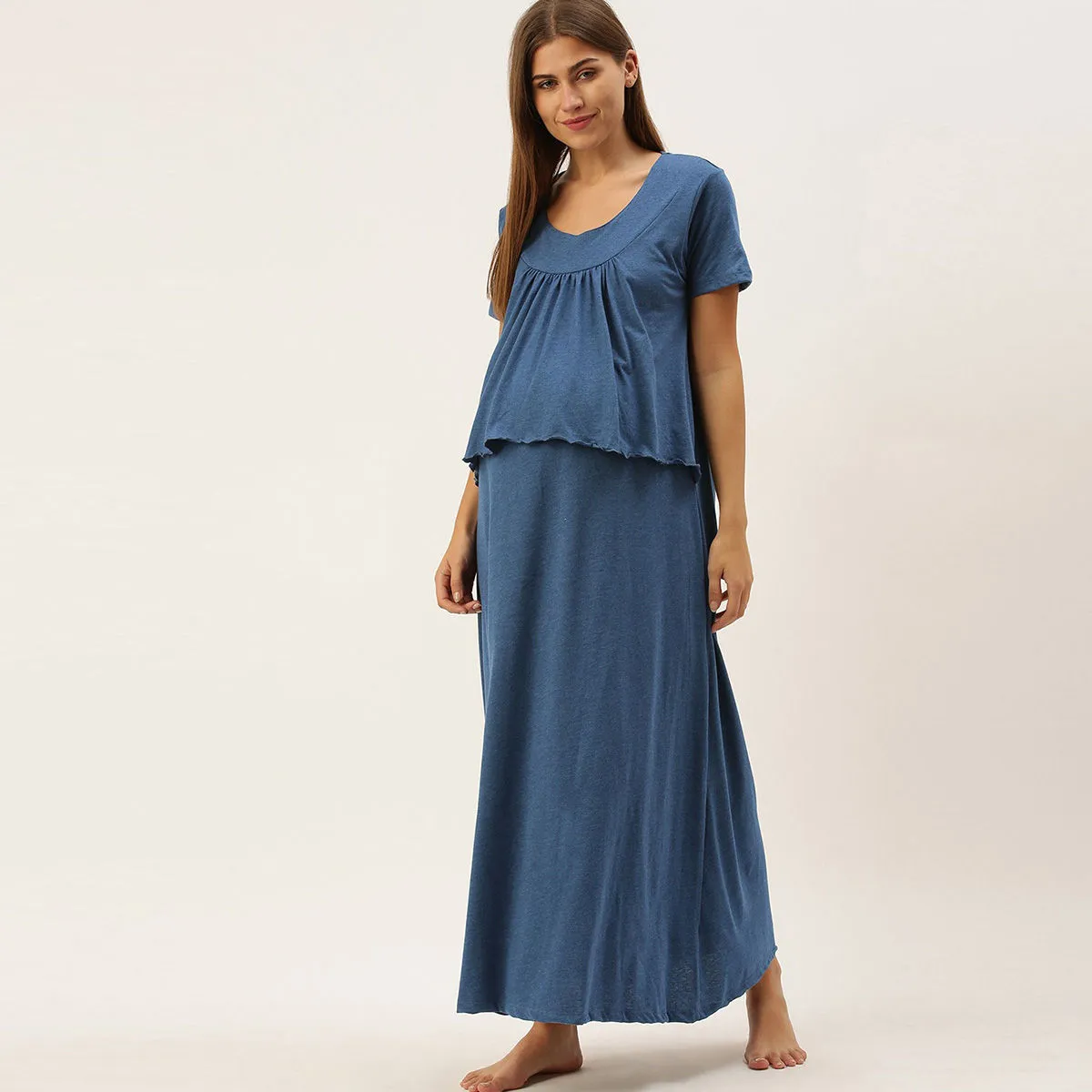 Nejo Feeding/Nursing Maternity Night Dress - Blue