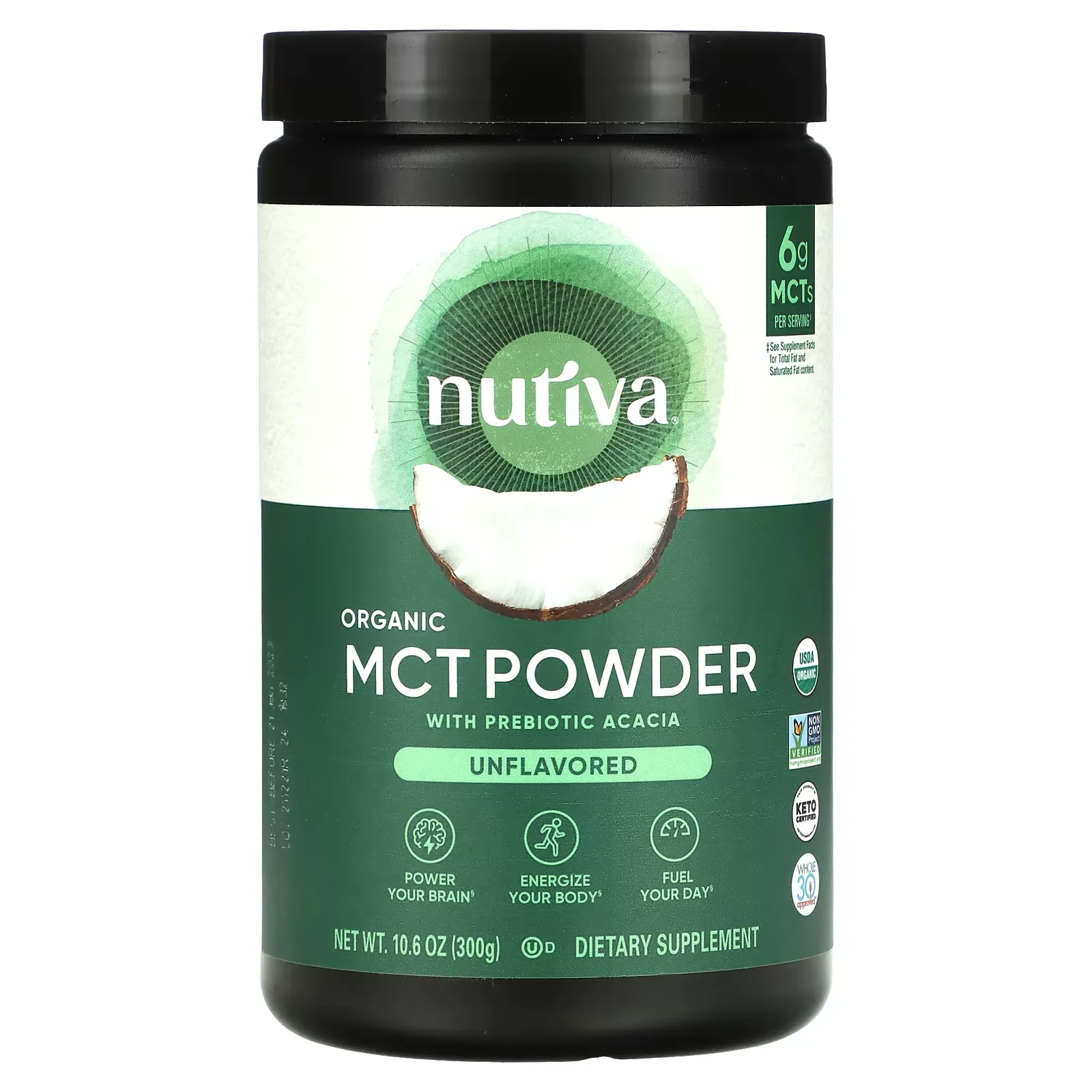 Organic MCT Powder with Prebiotic Acacia, Unflavored, 10.6 oz (300 g)