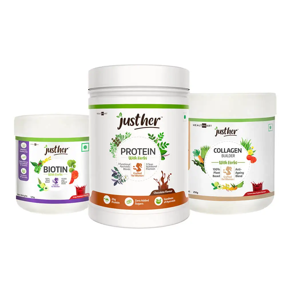 JustHer Super Saver Health Combo (Protein+Biotin+Collagen),  3 Piece(s)/Pack  for Complete Fitness and Beauty for Hair & Skin