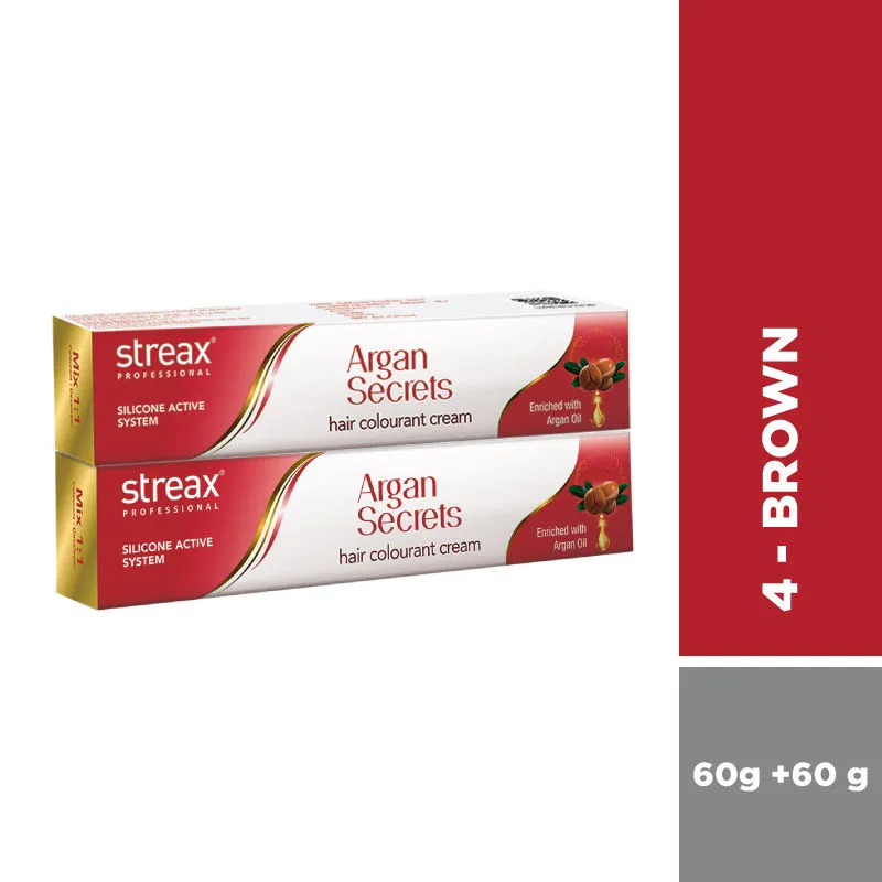 Streax Professional Argan Secret Hair Colourant Cream - Brown 4 (Pack Of 2)