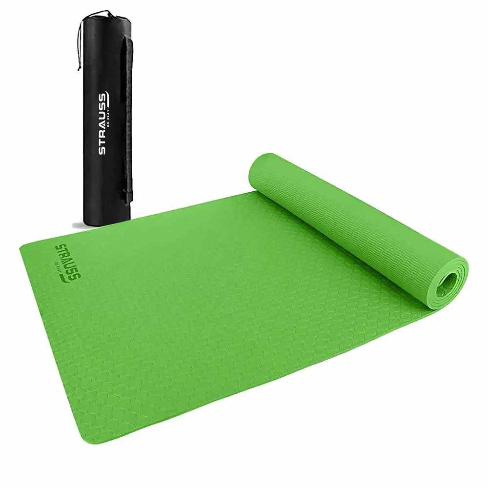 Strauss Anti Skid TPE Yoga Mat with Carry Bag,  Green  4mm