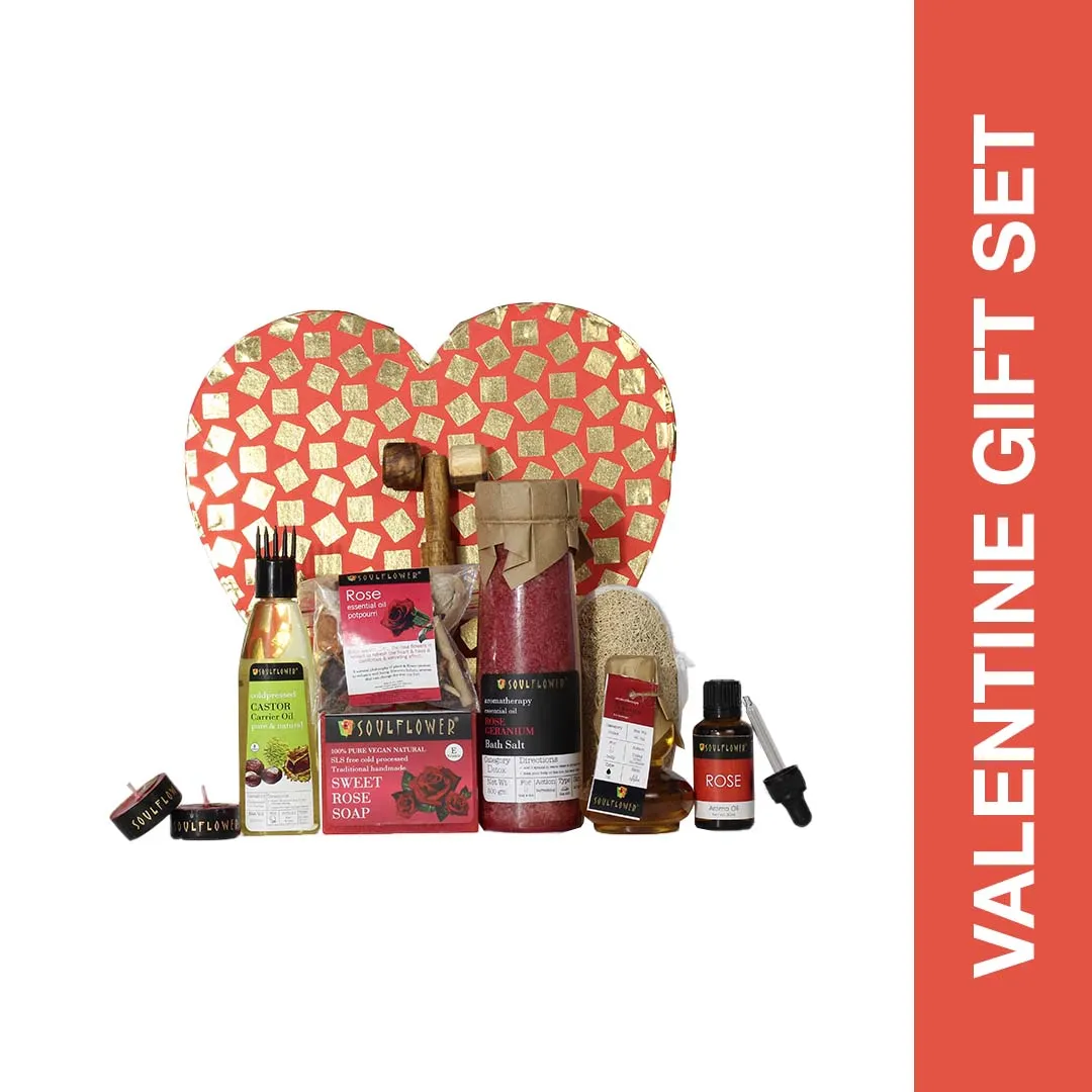 Soulflower Valentines Day Gift - Romantic Love Experience Rose Heart Bath & Body Gift Set