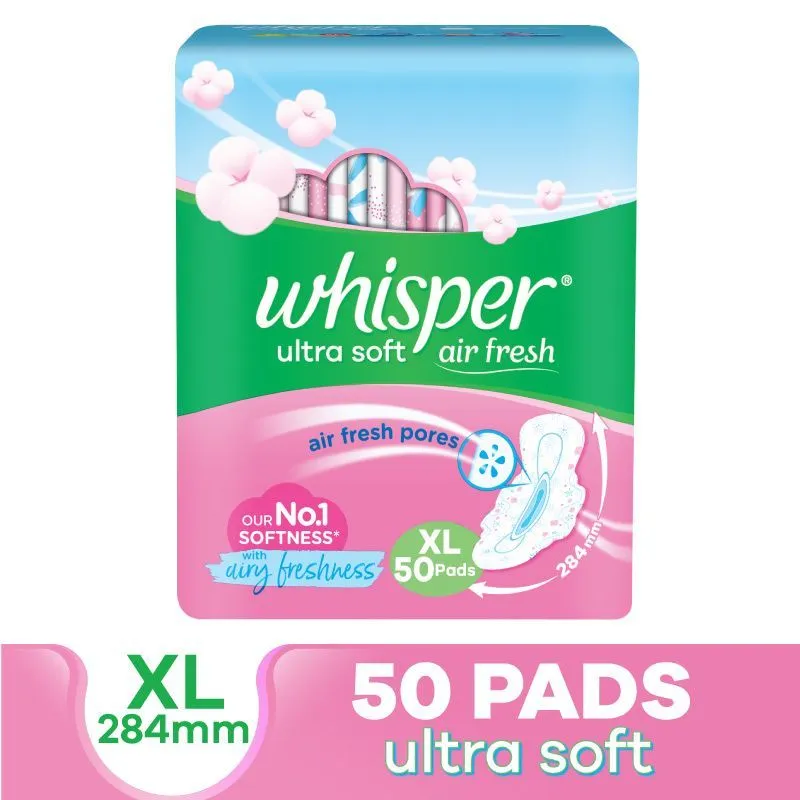 Whisper Ultra Soft Thin XL Sanitary Pads-Irritation free & our #1 Softness with soft topsheet,50 Pad