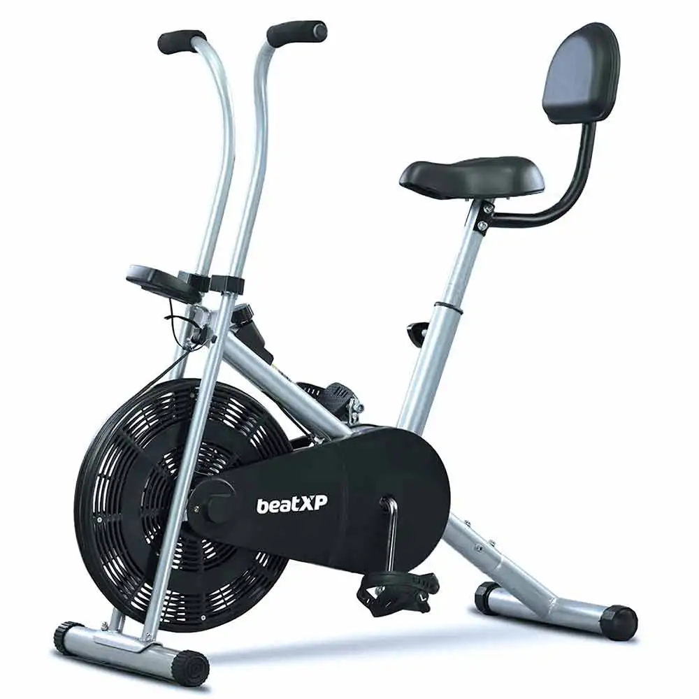 beatXP Tornado Shift 2F Air Bike With Adjustable Cushioned Seat, Non-Slip Pedals, Fixed Handles, Back Support (Grey)