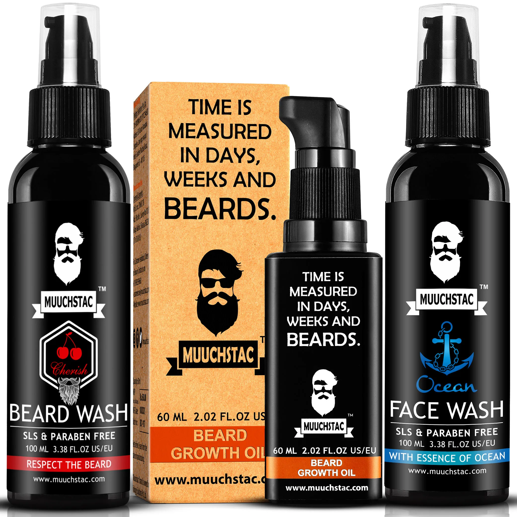 Muuchstac Beard Growth Oil, Cherish Beard Wash With Ocean Face Wash